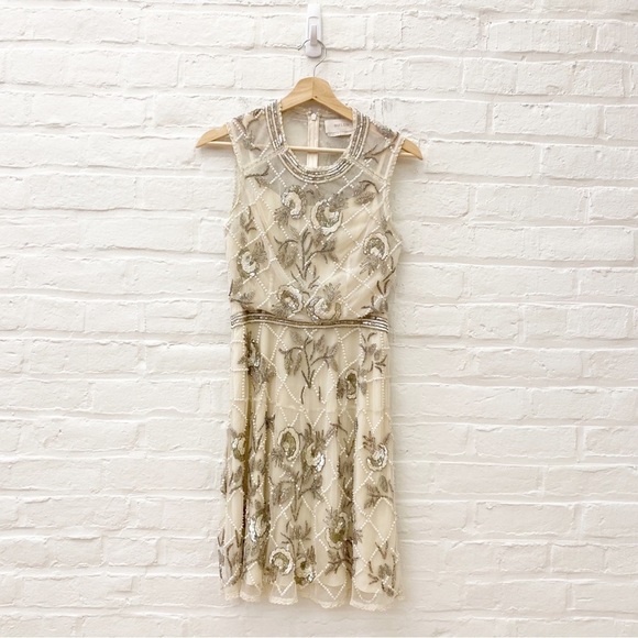 BHLDN || Mariposa Beaded Sequin Mesh Dress Bride Wedding Reception Ivory 6 - Picture 1 of 12